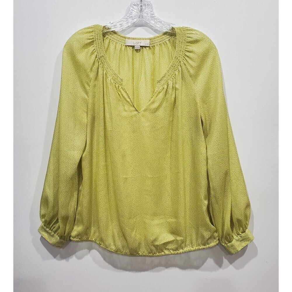 𝅺Loft Neon Green Sheer Blouse with All Over Mini Dot Design, Size MP